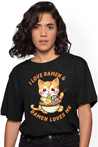 StoryGift Romania Tricou Femei Cu O Pisicuta Care Mananca Ramen Cu Mesajul "i...