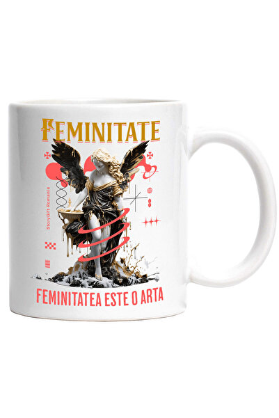 StoryGift Romania Cana Cu Statuie Fata Cu Aripi Text Feminitate Este Arta Mot...