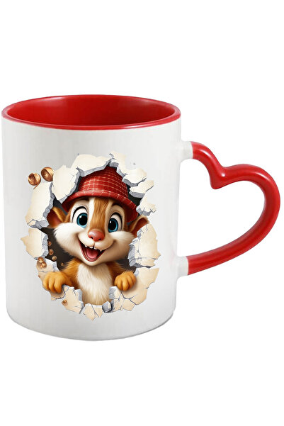 StoryGift Romania Cana Cu Un Pui De Veverita Care Scoate Capul Printr-un Zid Spart | Ilustratie | , Cu Maner Inim Stg