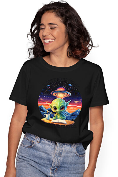 StoryGift Romania Tricou Femei Cu Un Extraterestru Care Scrie, Ilustratie, Fa...