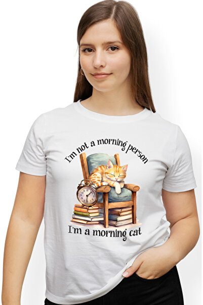 StoryGift Romania Tricou Femei Cu O Pisica, Ilustratie, Doarme Pe Un Scaun, A Obosit De La Cat A I Wht_l