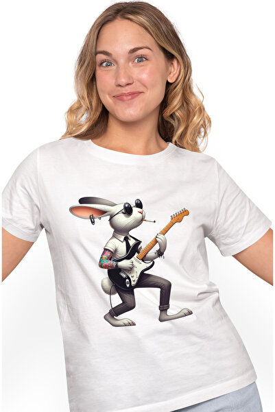 StoryGift Romania Tricou Femei Cu Un Iepure Tatuat Care Canta La Chitara, Ilu...