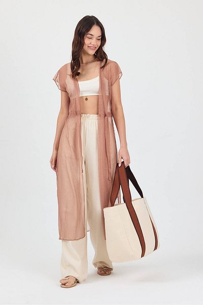 Bysenby Bysen Beachwear Maxi Slit Front Tie Kimono-Vest