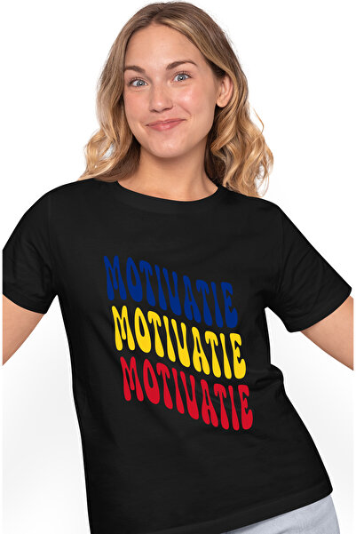 StoryGift Romania Tricou Femei Cuvantul Motivatie, In Culorile Steagului Romaniei, Rosu, Galben, A Blk_m