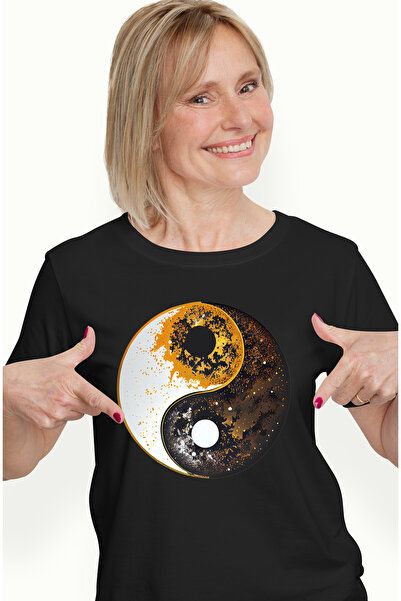 StoryGift Romania Tricou Femei Cu Simbol Ying Si Yang, Bine Si Rau, Discrepan...