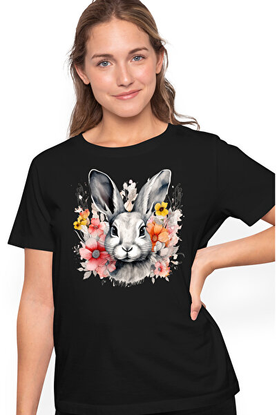 StoryGift Romania Tricou Femei Cu Un Iepure Serios, Ilustratie, Abstract, Flo...