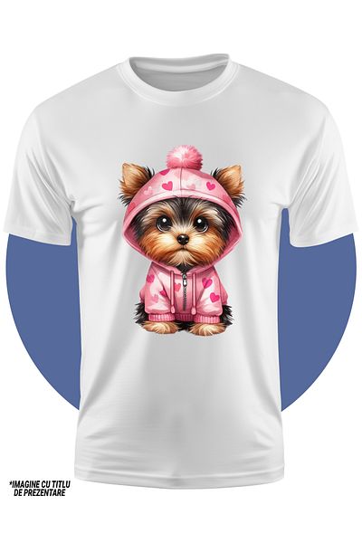 StoryGift Romania Tricou Copii Cu Un Catel Blanos De Talie Mica, Ilustratie, Poarta Un Hanorac Cu Inimioare,