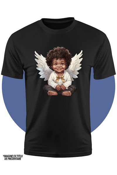 StoryGift Romania Tricou Copii Cu Un Copilas De Culoare, Ilustratie, Aripi De Ingeras, Inocent, Grija, Parin