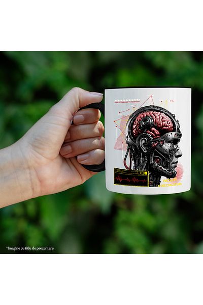 StoryGift Romania Human skull mug with iron modern medicine, 330ml, Ceramic with Black Handle, With N Handle, STG