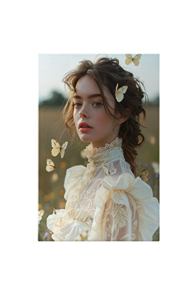 StoryGift Romania Tablou Canvas Fluturii Albi Care Zboara In Jurul Fetei Cu O...