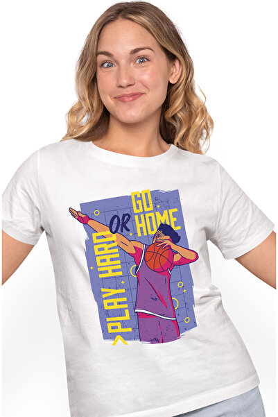 StoryGift Romania Tricou Femei Cu Mesaj In Engleza Play Hard Or Go Home, Bask...