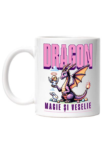 StoryGift Romania Cana Dragon Cu Ingeras Joc Video . Magie Și Veselie, 330ml, Ceramic Cu Maner Alb, Cu Maner Alb Stg