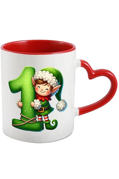 StoryGift Romania Mug with a leprechaun standing next to the number "1" | cheerfulness | for children | students | , With Heart Handle