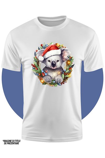 StoryGift Romania Tricou Copii Cu Un Urs Koala, Ilustratie, Caciula De Craciun, Coroana, Vasc, Sarbatoare, V