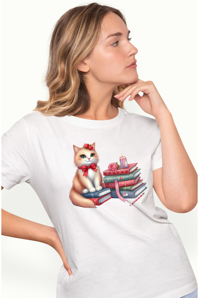 StoryGift Romania Tricou Femei Cu O Pisica Vesela, Ilustratie, Imbujorata, Te...