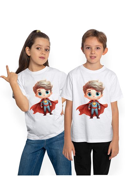 StoryGift Romania Tricou Copii Cu Un Baiat Erou Cu Pelerina Rosie, Costum De Superman, Ilustratie, Salveaza