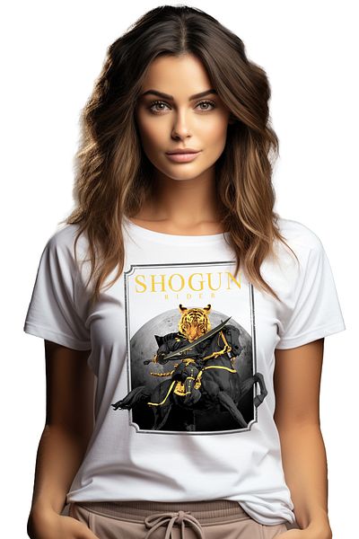 StoryGift Romania Women's T-Shirt With Message In English Shogun Rider, Rider, Tiger, Sword, Armor, Mu WHT_L,STG63428