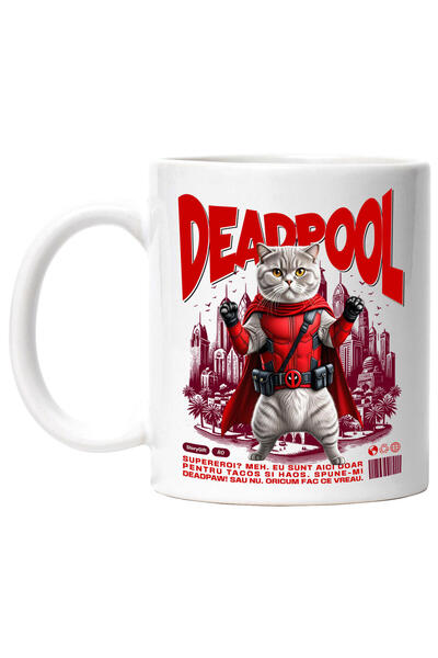 StoryGift Romania Cana Cu Scottish Fold Pisica In Costum De Deadpool Cu Peler...