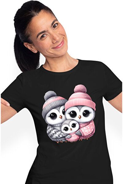 StoryGift Romania Tricou Femei Cu O Familie De Bufnite, Ilustratie, Fericire,...