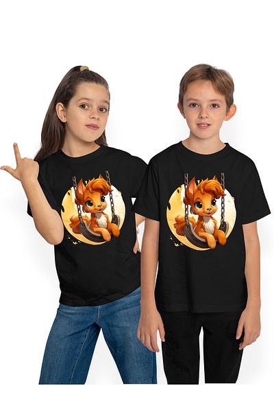 StoryGift Romania Tricou Copii Cu Un Animalut Care Se Da In Leagan, Joaca, Parc, Copii, Ilustratie, Veselie