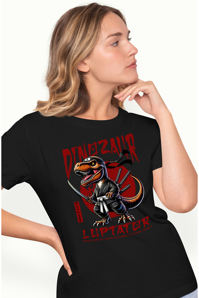 StoryGift Romania Tricou Femei T-rex Ninja Dinozaur Luptator Jurassic, Cu Imp...
