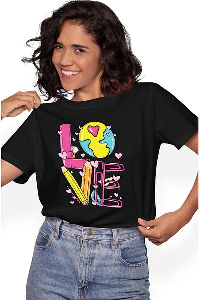 StoryGift Romania Tricou Femei Cu Mesajul "love", Ilustratie, Scoala, Elevi, Studenti, Profesori, Blk_l
