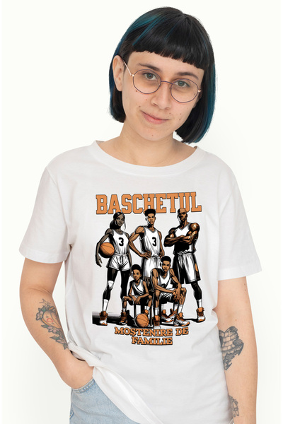 StoryGift Romania Tricou Femei Echipa De Baschet, Iubitorii De Baschet Text Mostenire De Familie C Wht_l