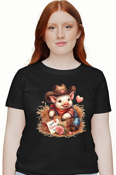 StoryGift Romania Tricou Femei Cu Un Porcusor Cowboy, Ilustratie, Vestul Salb...