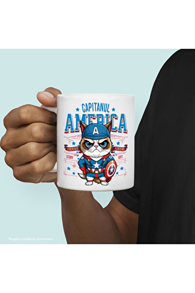 StoryGift Romania Grumpy Cat Mug / Grumpy Cat In Captain America Costume with P, With White Handle STG