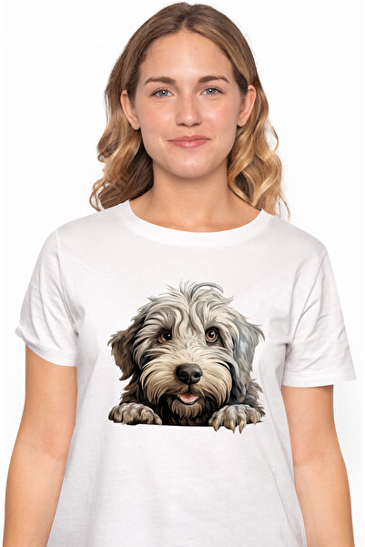 StoryGift Romania Tricou Femei Cu Un Catel Blanos Fericit, Ilustratie, Asteap...