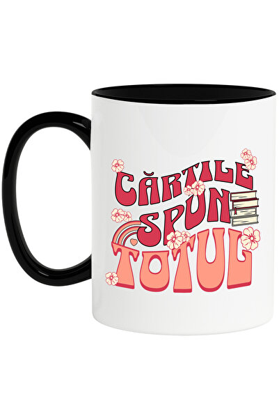 StoryGift Romania Cana Cu Teanc De Carti Studiere Flori Colorate Text Cartile...