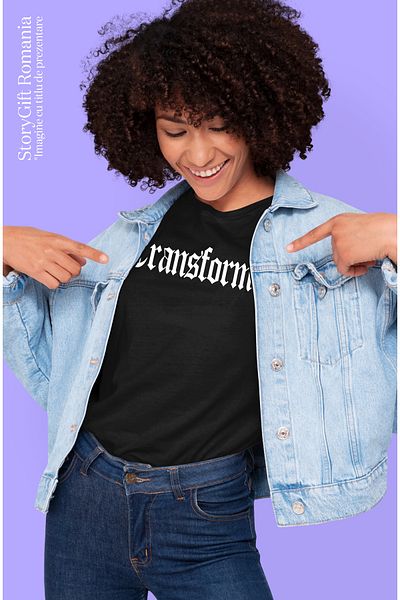 StoryGift Romania Tricou Femei Transforma, Mesaj Motivational, Cuvant, Text Inspirational, Self Ca Blk_m