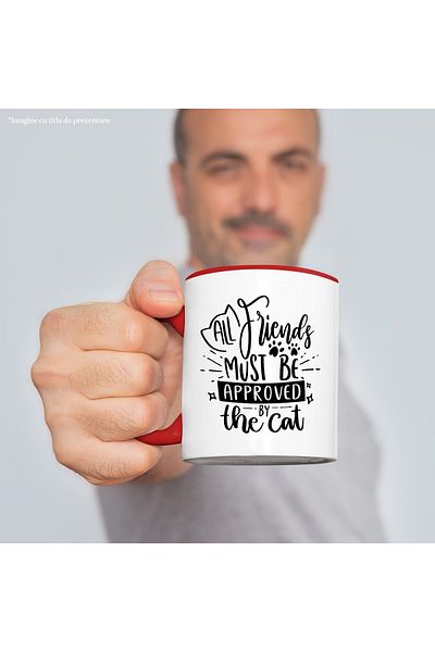StoryGift Romania Mug with paws and the message "All friends must be cat approved" with , With