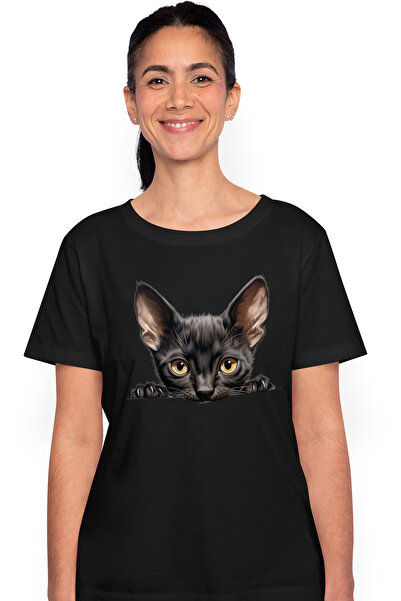 StoryGift Romania Tricou Femei Cu O Pisicuta Neagra Care Priveste Sfioasa, Il...