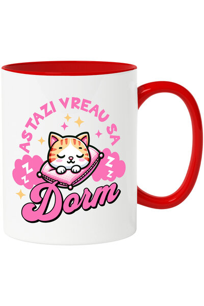 StoryGift Romania Cana Cu Pisica Portocalie Pe Perna Roz Text Astazi Vreau Sa...