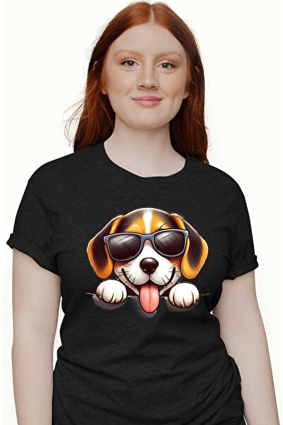 StoryGift Romania Tricou Femei Cu Un Catelus Vesel Cu Ochelari De Soare, Ilus...