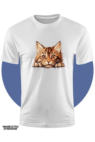 StoryGift Romania Tricou Copii Cu O Pisicuta Care Priveste Surprinsa, Ilustratie, Pentru Iubitorii De Pisici