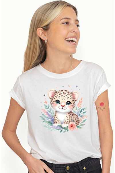 StoryGift Romania Tricou Femei Cu Un Pui De Jaguar Care Sta Cuminte, Ilustrat...