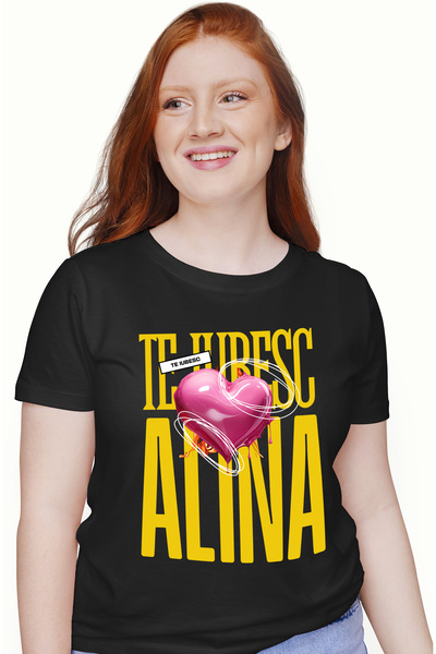 StoryGift Romania Tricou Femei Te Iubesc Alina, Dragoste, Inima, Iubire, Sfan...