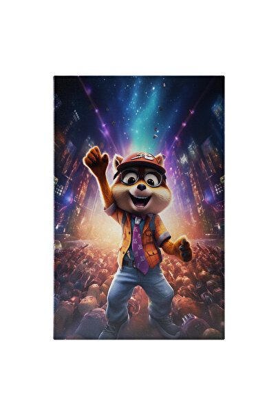 StoryGift Romania Tablou Canvas: Veverita Fericita Cu Sapca Si Ochelari De Vedere Cu Cravata Mov In Lumina Refle