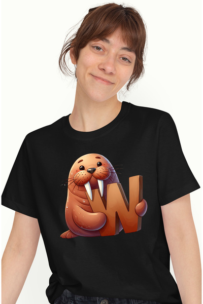 StoryGift Romania Tricou Femei Cu Morsa Cu Litera "w", Ilustratie, Pentru Cop...