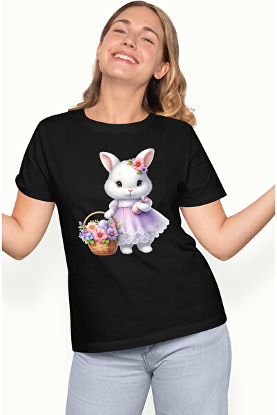 StoryGift Romania Tricou Femei Cu O Iepuroaica Vesela, Ilustratie, Cosulet Cu...