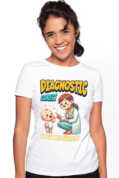 StoryGift Romania Tricou Femei Femeie Doctor Cu Bebe Text Un Diagnostic Corec...
