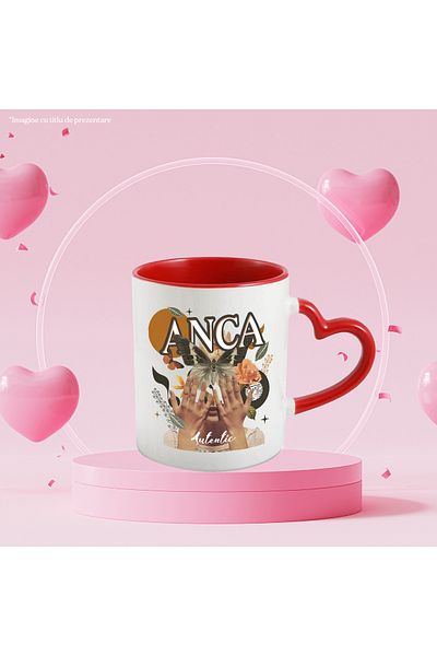 StoryGift Romania Mug With Name Anca, Girl Collage, Butterfly, Flowers, Circle, 330ml, Ceramic with Handle, With,STG
