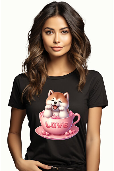 StoryGift Romania Tricou Femei Cu Un Catel Akita Inu Vesel, Ilustratie, Sta I...