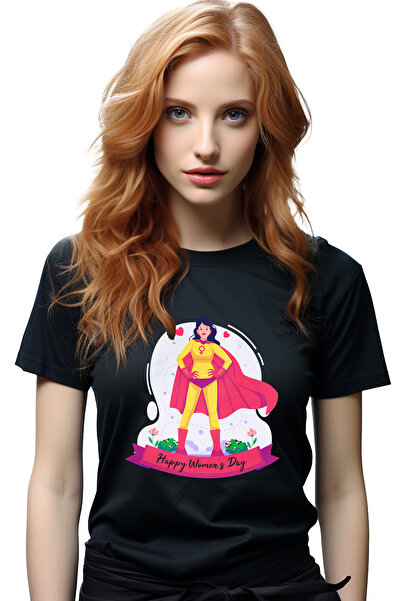 StoryGift Romania Tricou Femei Cu Mesaj In Engleza Happy Women's Day, Fata, Supererou, Ziua Femeii Blk_l