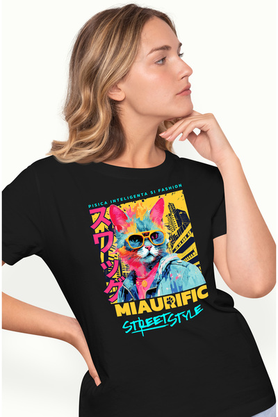 StoryGift Romania Tricou Femei Pisica Street Style- Miaurific, Cu Imprimeu Pe...