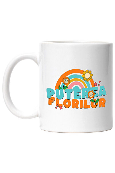 StoryGift Romania Cana Cu Curcubeu Colorat Flori Diverse Text Puterea Florilor Natura Frumusete, C, Cu Maner Alb Stg