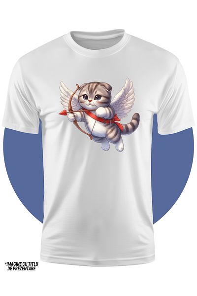 StoryGift Romania Tricou Copii Cu O Pisicuta Grasuta Cupidon, Ilustratie, Trage Cu Arcul, Zboara, Aripi, Ind