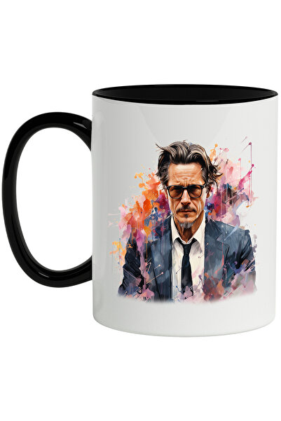 StoryGift Romania Cana Cu Johnny Depp, Actor, Celebritate, Filme, Ochelari, Multicolor 330 Ml, Cer, Cu Maner Negru